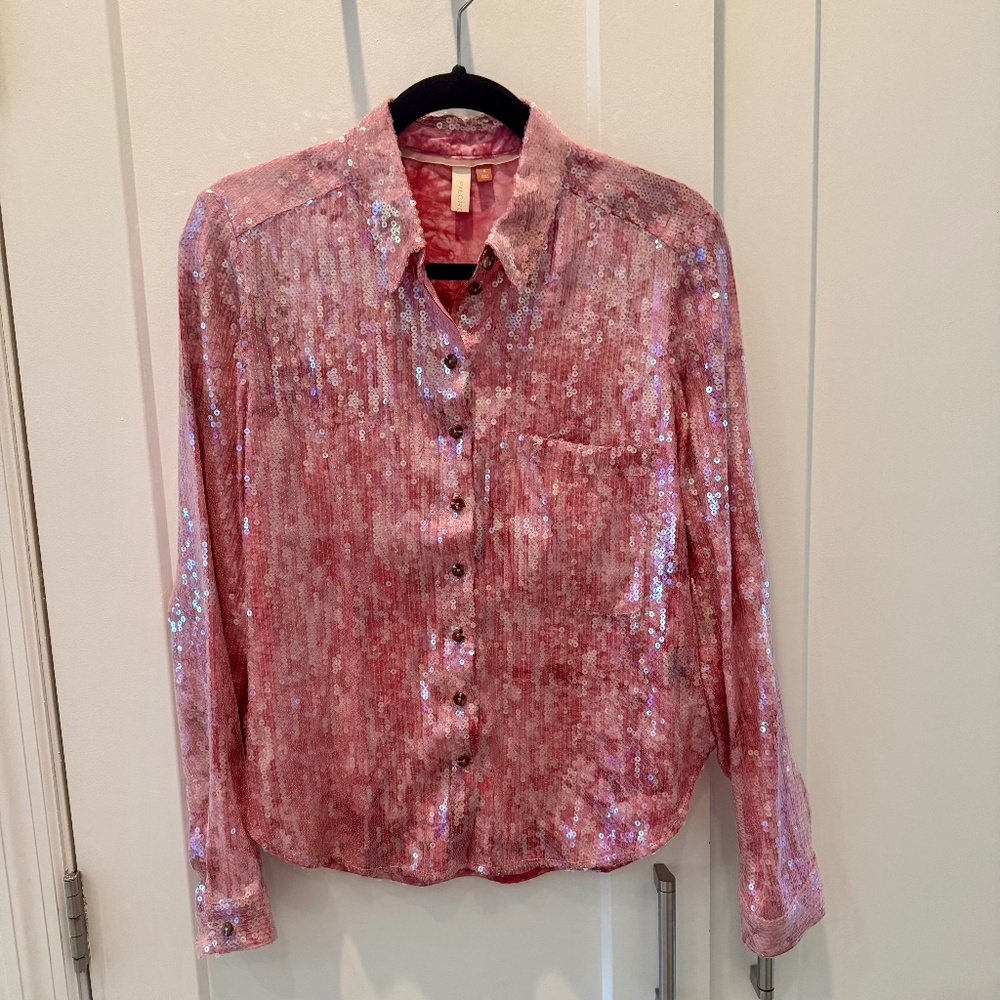 Pilcro Pink Sequin Button Down Top - image 1